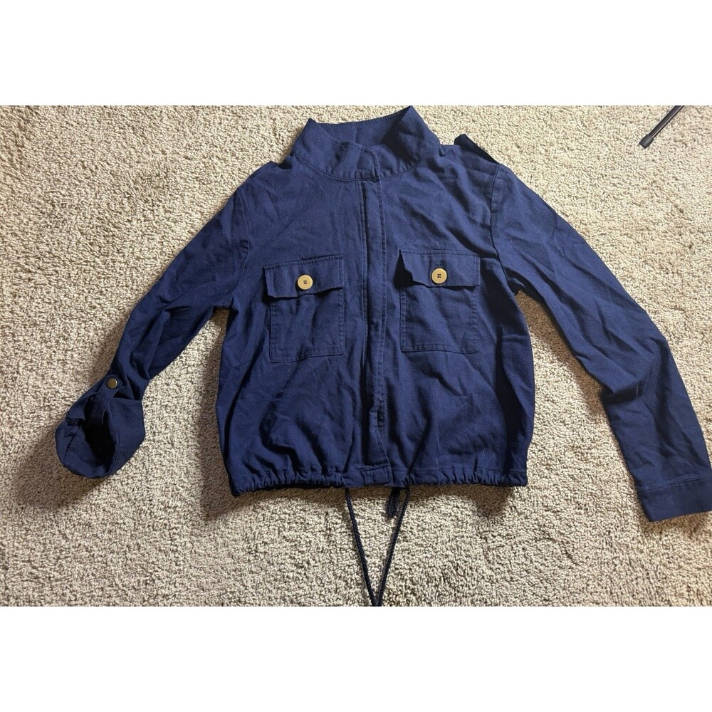 Blu Pepper Day To Day  Women’s Jacket Size Large Navy Blue Roll Snap Sleeves